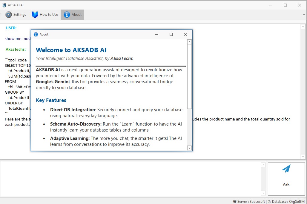 AKSA AI – Intelligent MSSQL Database Assistant for Business Analytics & Reporting