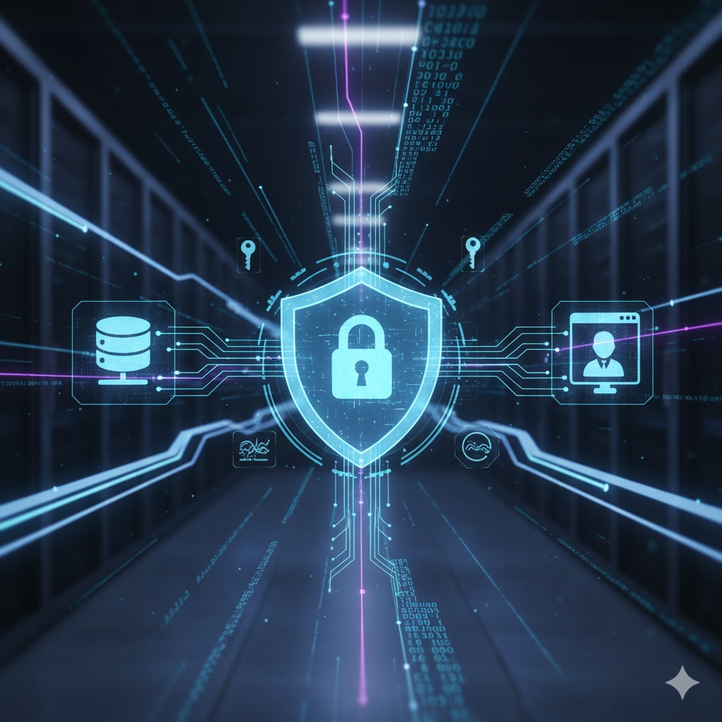 Conceptual image of secure data flow and encryption